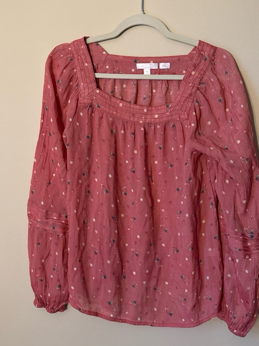 LC Lauren Conrad Rose-Pink Floral Dot Peasant Blouse